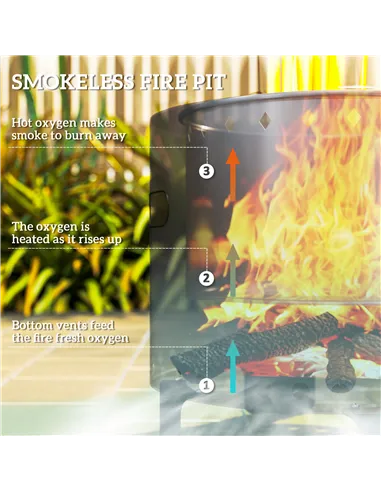 Outsunny Smokeless Steel Fire Pit, with Poker - Grey