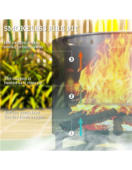 Outsunny Smokeless Steel Fire Pit, with Poker - Grey