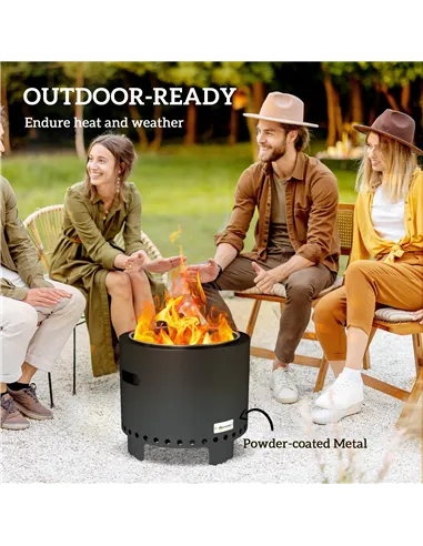 Outsunny Smokeless Steel Fire Pit, with Poker - Grey
