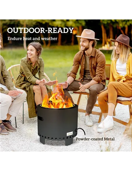 Outsunny Smokeless Steel Fire Pit, with Poker - Grey
