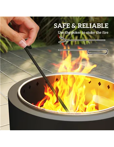 Outsunny Smokeless Steel Fire Pit, with Poker - Grey