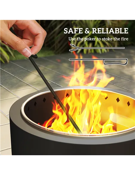 Outsunny Smokeless Steel Fire Pit, with Poker - Grey