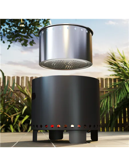 Outsunny Smokeless Steel Fire Pit, with Poker - Grey