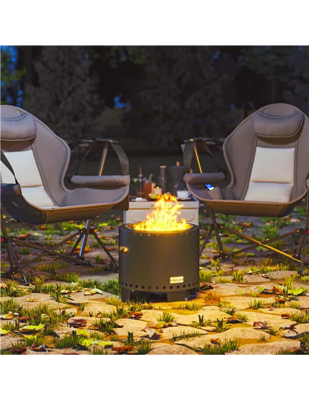 Outsunny Smokeless Steel Fire Pit, with Poker - Grey