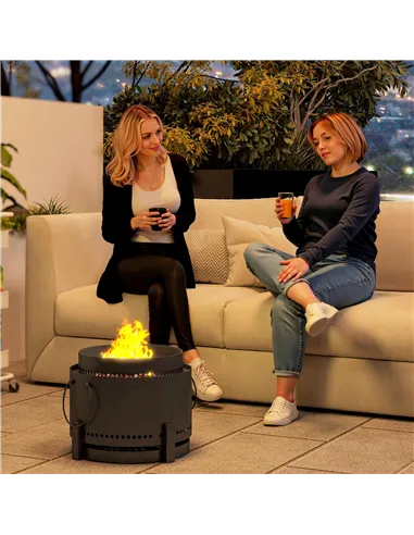 Outsunny Smokeless Fire Pit with Ash Catcher, 37cm Portable Wood Burning Firepit with Poker for Garden Camping Bonfire Party, Me