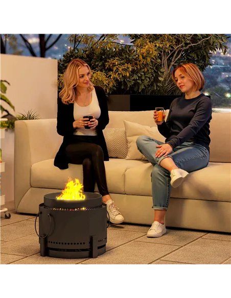 Outsunny Smokeless Fire Pit with Ash Catcher, 37cm Portable Wood Burning Firepit with Poker for Garden Camping Bonfire Party, Me