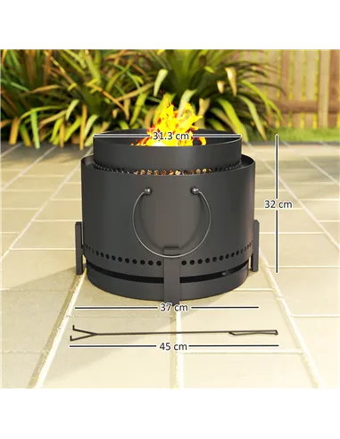 Outsunny Smokeless Fire Pit with Ash Catcher, 37cm Portable Wood Burning Firepit with Poker for Garden Camping Bonfire Party, Me
