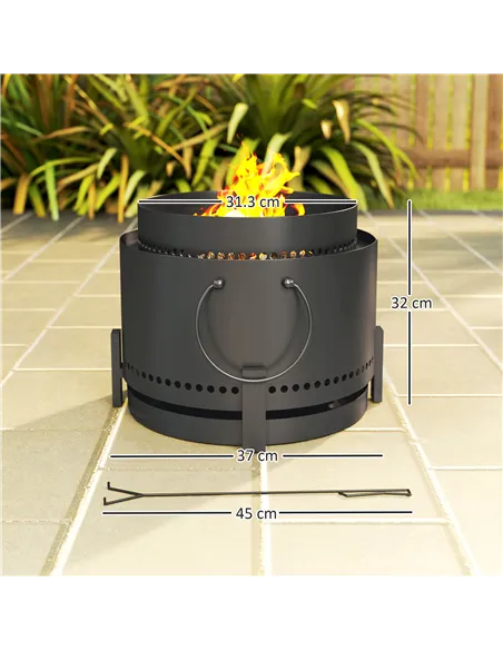 Outsunny Smokeless Fire Pit with Ash Catcher, 37cm Portable Wood Burning Firepit with Poker for Garden Camping Bonfire Party, Me