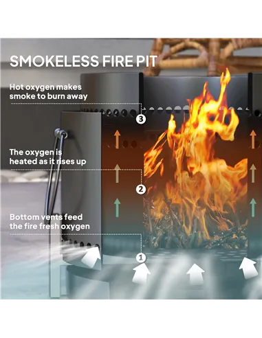 Outsunny Smokeless Fire Pit with Ash Catcher, 37cm Portable Wood Burning Firepit with Poker for Garden Camping Bonfire Party, Me