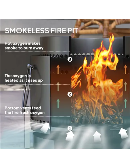 Outsunny Smokeless Fire Pit with Ash Catcher, 37cm Portable Wood Burning Firepit with Poker for Garden Camping Bonfire Party, Me