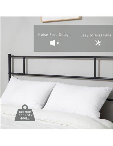 HOMCOM King Metal Bed Frame Solid Bedstead Base with Headboard and Footboard, Metal Slat Support and Underbed Storage Space, Bed