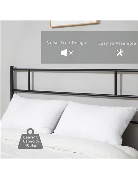 HOMCOM King Metal Bed Frame Solid Bedstead Base with Headboard and Footboard, Metal Slat Support and Underbed Storage Space, Bed