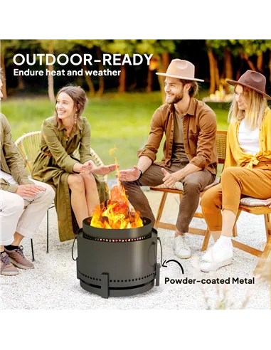 Outsunny Smokeless Fire Pit with Ash Catcher, 37cm Portable Wood Burning Firepit with Poker for Garden Camping Bonfire Party, Me