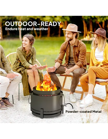 Outsunny Smokeless Fire Pit with Ash Catcher, 37cm Portable Wood Burning Firepit with Poker for Garden Camping Bonfire Party, Me