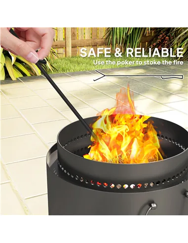Outsunny Smokeless Fire Pit with Ash Catcher, 37cm Portable Wood Burning Firepit with Poker for Garden Camping Bonfire Party, Me