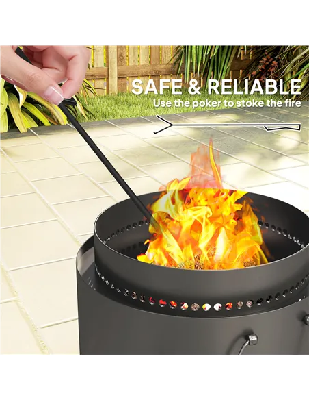 Outsunny Smokeless Fire Pit with Ash Catcher, 37cm Portable Wood Burning Firepit with Poker for Garden Camping Bonfire Party, Me
