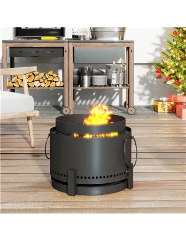 Outsunny Smokeless Fire Pit with Ash Catcher, 37cm Portable Wood Burning Firepit with Poker for Garden Camping Bonfire Party, Me