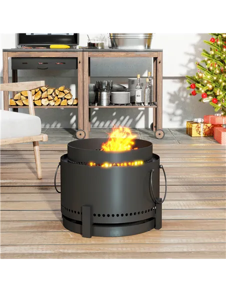 Outsunny Smokeless Fire Pit with Ash Catcher, 37cm Portable Wood Burning Firepit with Poker for Garden Camping Bonfire Party, Me