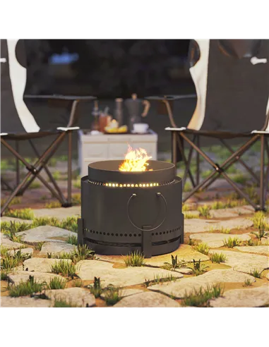 Outsunny Smokeless Fire Pit with Ash Catcher, 37cm Portable Wood Burning Firepit with Poker for Garden Camping Bonfire Party, Me