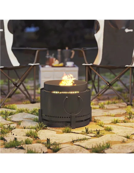 Outsunny Smokeless Fire Pit with Ash Catcher, 37cm Portable Wood Burning Firepit with Poker for Garden Camping Bonfire Party, Me