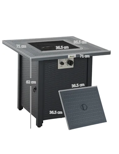 Outsunny 71 x 71cm 40000 BTU Gas Firepit Table - Black/Dark Grey