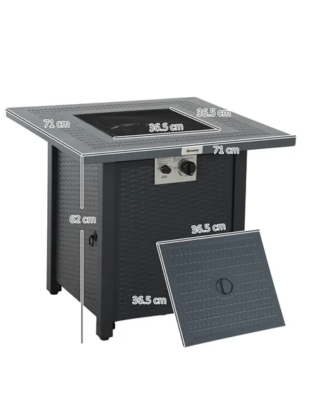 Outsunny 71 x 71cm 40000 BTU Gas Firepit Table - Black/Dark Grey