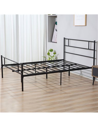 HOMCOM King Metal Bed Frame Solid Bedstead Base with Headboard and Footboard, Metal Slat Support and Underbed Storage Space, Bed