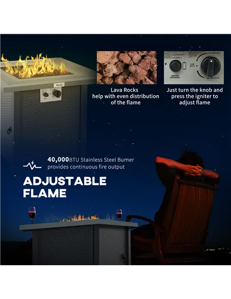 Outsunny 71 x 71cm 40000 BTU Gas Firepit Table - Black/Dark Grey
