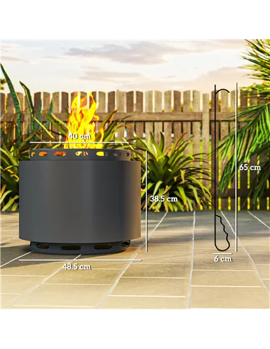 Outsunny Smokeless Fire Pit, 48.5cm Portable Wood Burning Firepit with Poker for Garden Camping Bonfire Party, Metal, Dark Grey