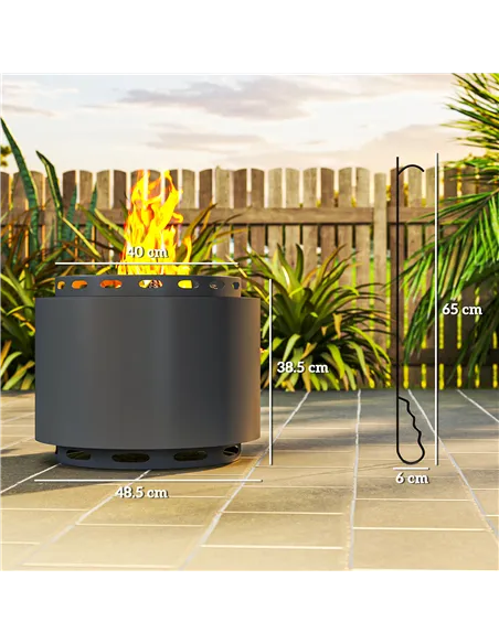 Outsunny Smokeless Fire Pit, 48.5cm Portable Wood Burning Firepit with Poker for Garden Camping Bonfire Party, Metal, Dark Grey