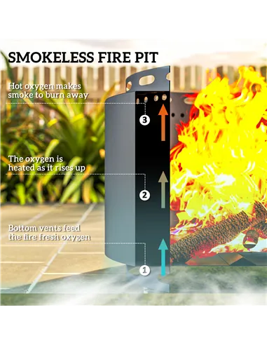 Outsunny Smokeless Fire Pit, 48.5cm Portable Wood Burning Firepit with Poker for Garden Camping Bonfire Party, Metal, Dark Grey