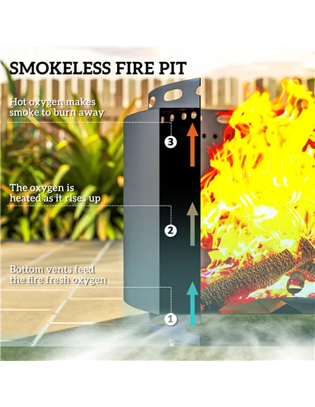 Outsunny Smokeless Fire Pit, 48.5cm Portable Wood Burning Firepit with Poker for Garden Camping Bonfire Party, Metal, Dark Grey