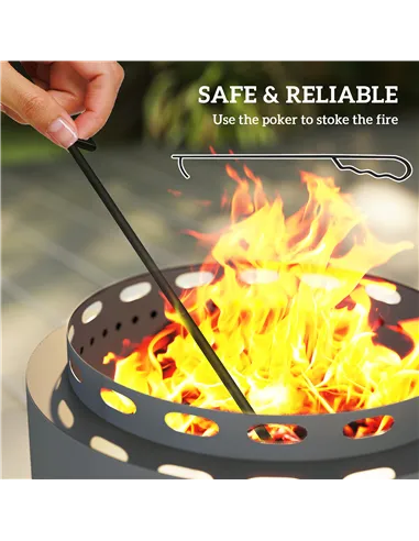 Outsunny Smokeless Fire Pit, 48.5cm Portable Wood Burning Firepit with Poker for Garden Camping Bonfire Party, Metal, Dark Grey