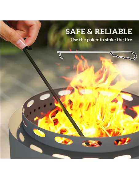 Outsunny Smokeless Fire Pit, 48.5cm Portable Wood Burning Firepit with Poker for Garden Camping Bonfire Party, Metal, Dark Grey