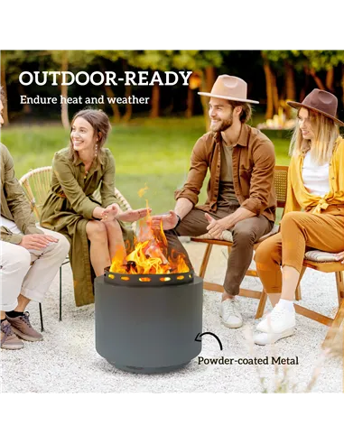 Outsunny Smokeless Fire Pit, 48.5cm Portable Wood Burning Firepit with Poker for Garden Camping Bonfire Party, Metal, Dark Grey