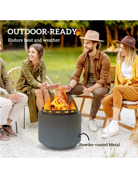 Outsunny Smokeless Fire Pit, 48.5cm Portable Wood Burning Firepit with Poker for Garden Camping Bonfire Party, Metal, Dark Grey