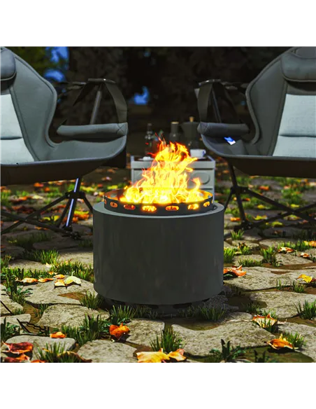 Outsunny Smokeless Fire Pit, 48.5cm Portable Wood Burning Firepit with Poker for Garden Camping Bonfire Party, Metal, Dark Grey