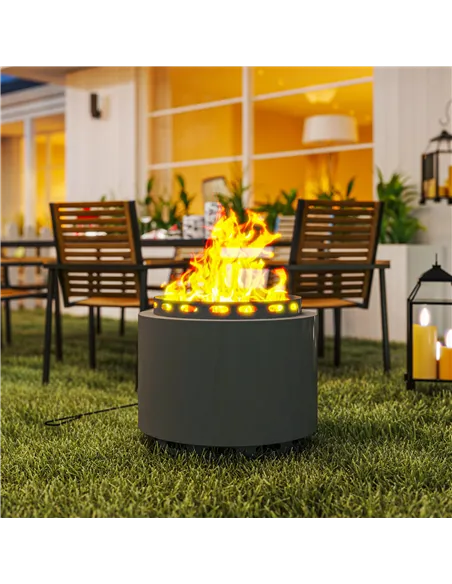 Outsunny Smokeless Fire Pit, 48.5cm Portable Wood Burning Firepit with Poker for Garden Camping Bonfire Party, Metal, Dark Grey