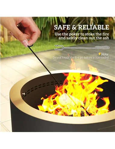 Outsunny Outdoor Round Fire Pit with Lid and Fire Poker - Black