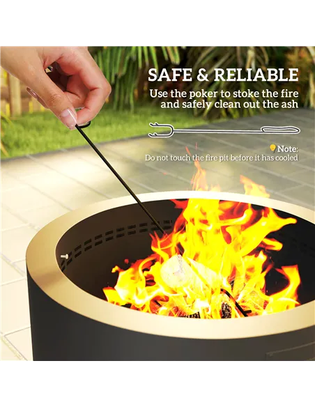 Outsunny Outdoor Round Fire Pit with Lid and Fire Poker - Black