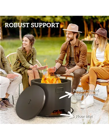 Outsunny Outdoor Round Fire Pit with Lid and Fire Poker - Black