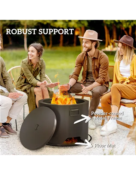 Outsunny Outdoor Round Fire Pit with Lid and Fire Poker - Black