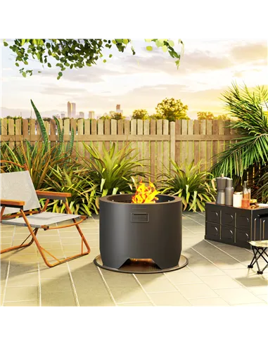 Outsunny Outdoor Round Fire Pit with Lid and Fire Poker - Black