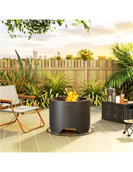 Outsunny Outdoor Round Fire Pit with Lid and Fire Poker - Black