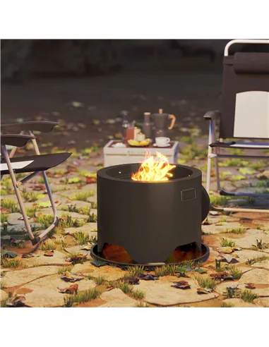 Outsunny Outdoor Round Fire Pit with Lid and Fire Poker - Black