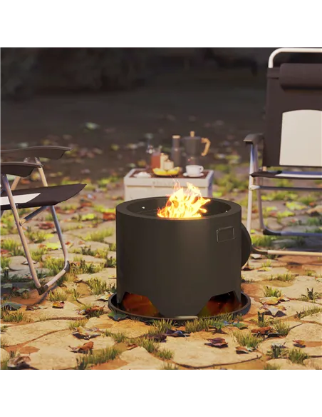 Outsunny Outdoor Round Fire Pit with Lid and Fire Poker - Black