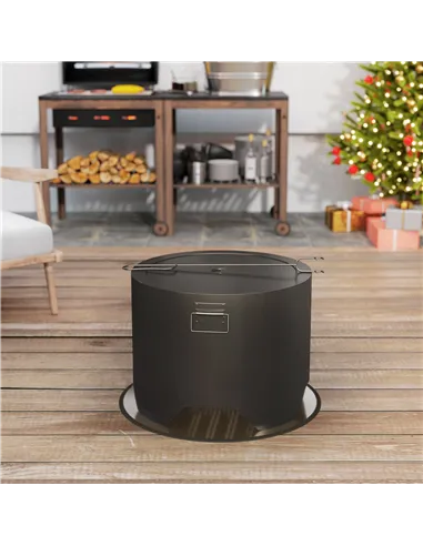Outsunny Outdoor Round Fire Pit with Lid and Fire Poker - Black