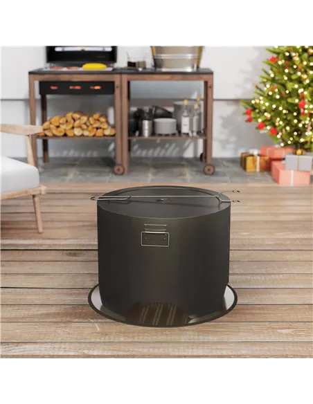 Outsunny Outdoor Round Fire Pit with Lid and Fire Poker - Black