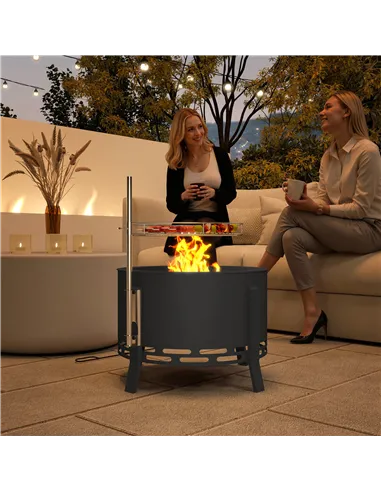 Outsunny Portable Fire Pit, 58 cm Round Firepit with Grill Grate, Fire Bowl with Ash Catcher and Poker, Fire Pit BBQ for Garden 