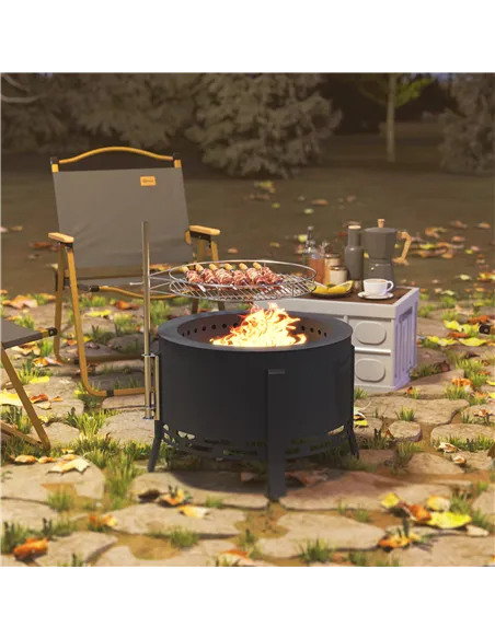 Outsunny Portable Fire Pit, 58 cm Round Firepit with Grill Grate, Fire Bowl with Ash Catcher and Poker, Fire Pit BBQ for Garden 